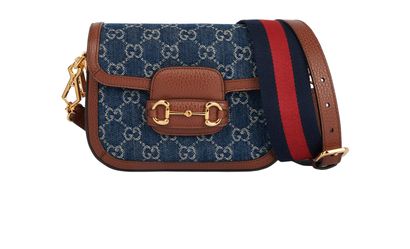 Mini Horsebit 1955, &pound;1,300, Handbags, Blue/Brown, Denim/Leather, Front view